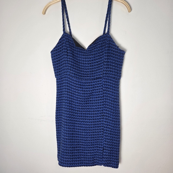 NWT Zara Blue Tweed Textured Mini Dress - Picture 8 of 13